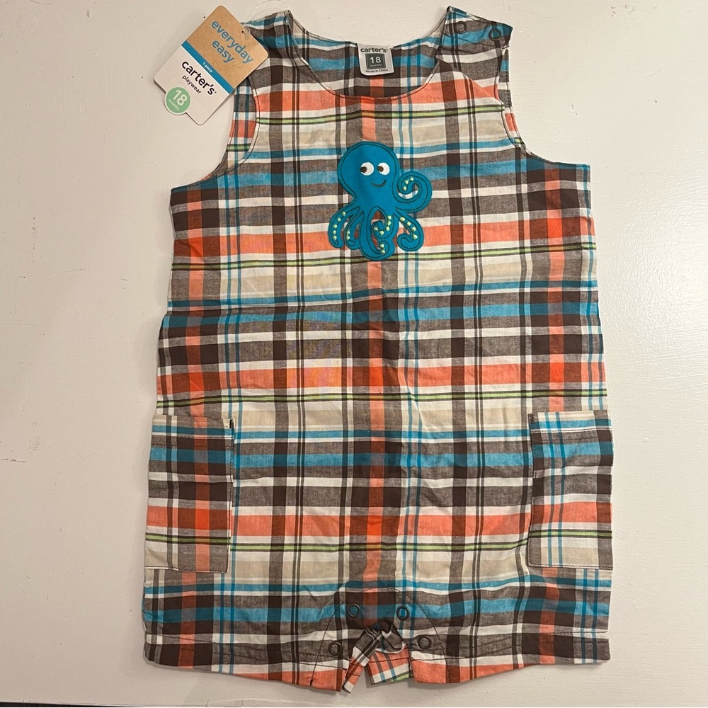 Carter’s 18m Plaid Octopus Romper Onesie with snap legs